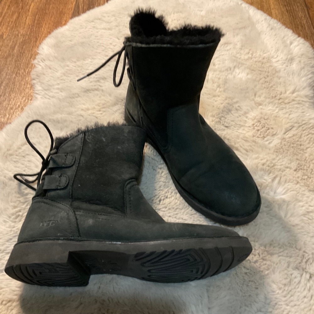UGG Booties Size 7 Black Naiyah Suede Tie Back Sterling Womens